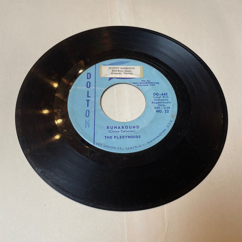 The Fleetwoods Runaround / Truly Do - Dolton 45 RPM Record Seattle WA
